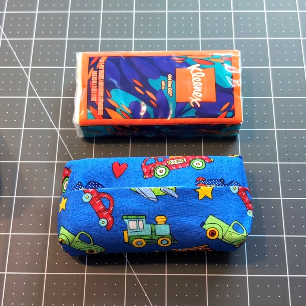 Pocket Tissue Holder Reusable Lined Fabric With Cars Truck Planes Boxed Corners